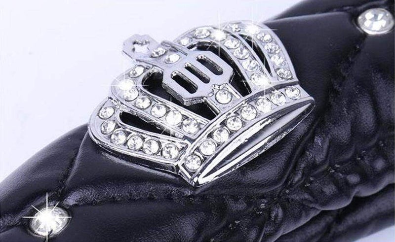 acdiac Full Sparkly Rhinestone car Steering Wheel Cover Universal Leather Steering Wheel Cover Auto Car Styling Interior Decor Accessories (Black Crown) - Image 3